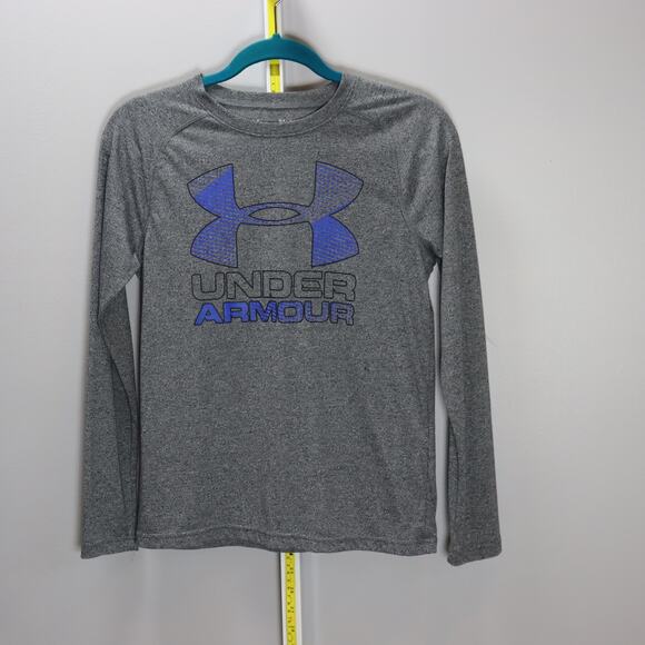 Under Armour Youth Large HeatGear Long Sleeve Performance Shirt – Grey/Blue - Picture 1 of 3